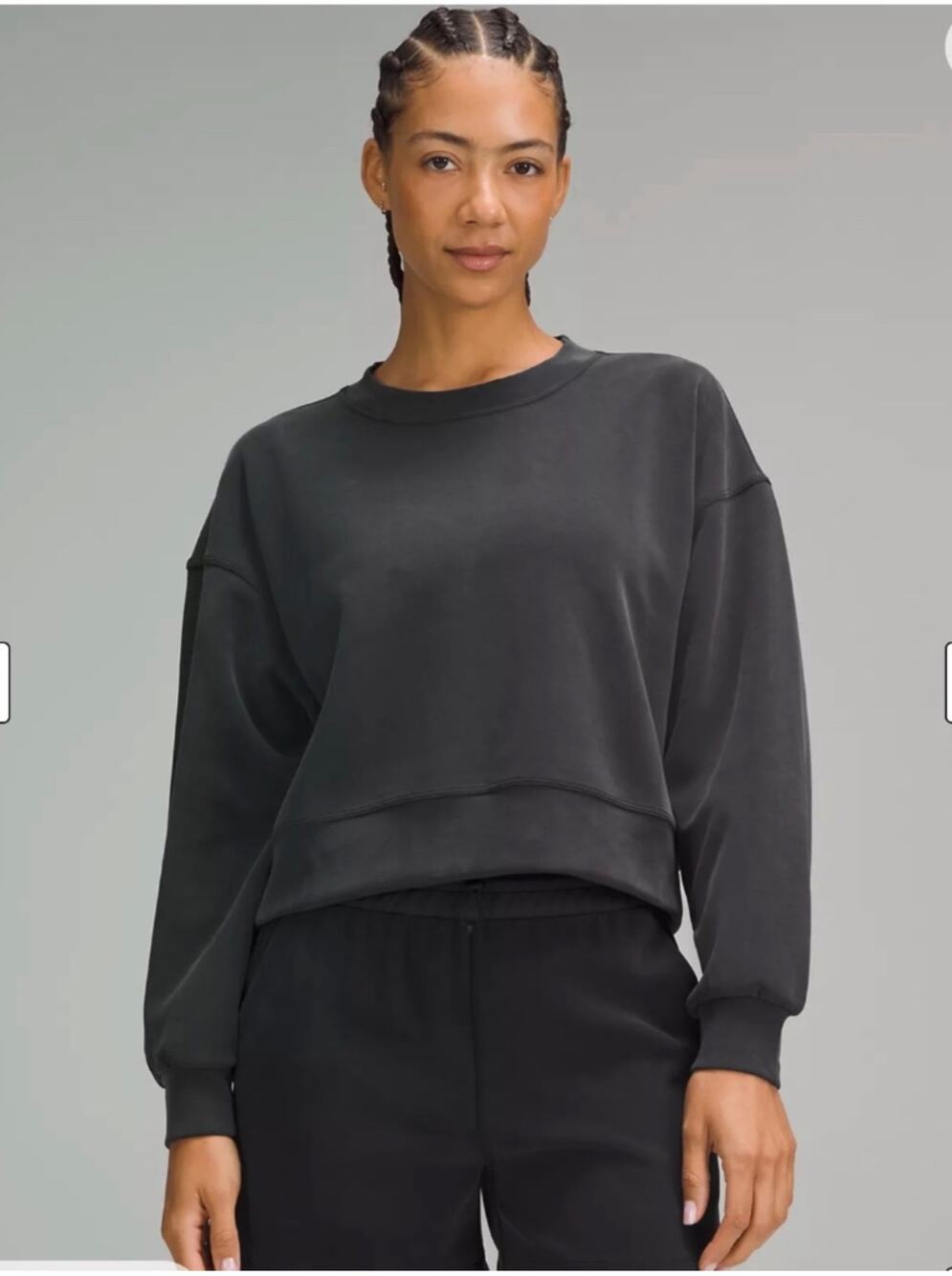 Lululemon Sweatshirt Womens 6 Black Perfectly Oversized Cropped Crew Softstreme